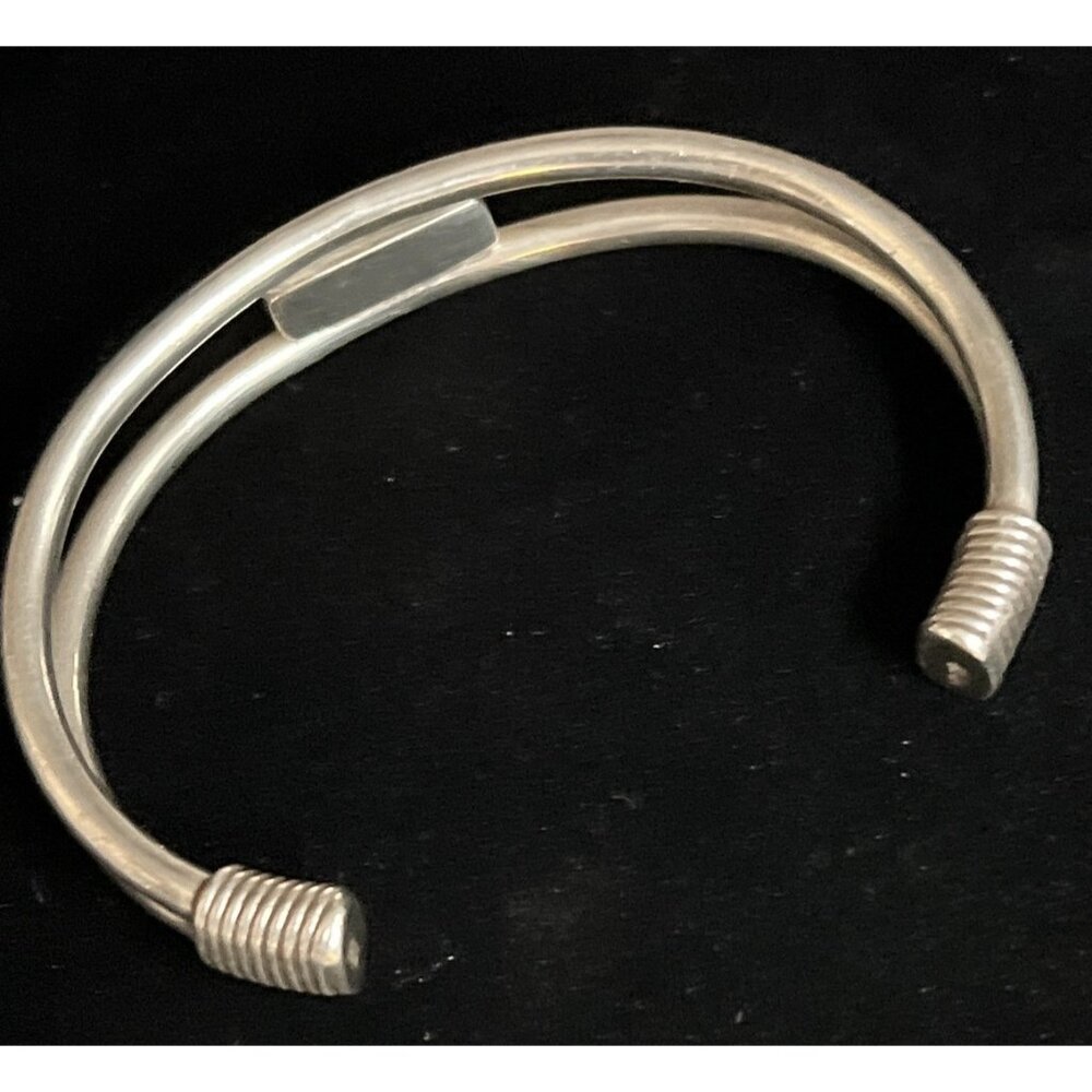 Vintage Sterling Silver Pink Rhodochrosite Modernist Cuff Bracelet 25.8g - Picture 3 of 8